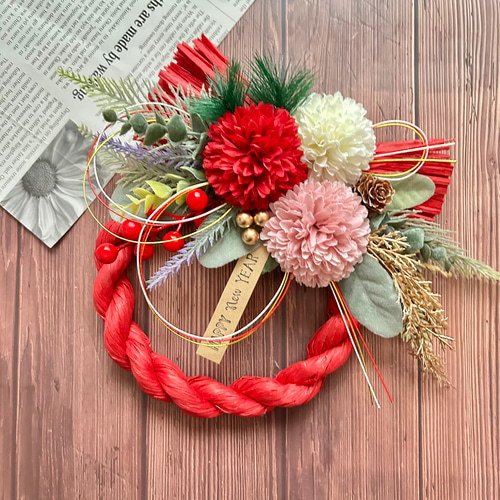 再販】No.250 カラーしめ縄リース2025 ハンドメイドお正月飾り玄関