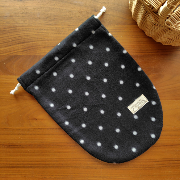 湯たんぽカバー ハンドメイド 水玉柄 ドット 黒色 フリース あたたかい