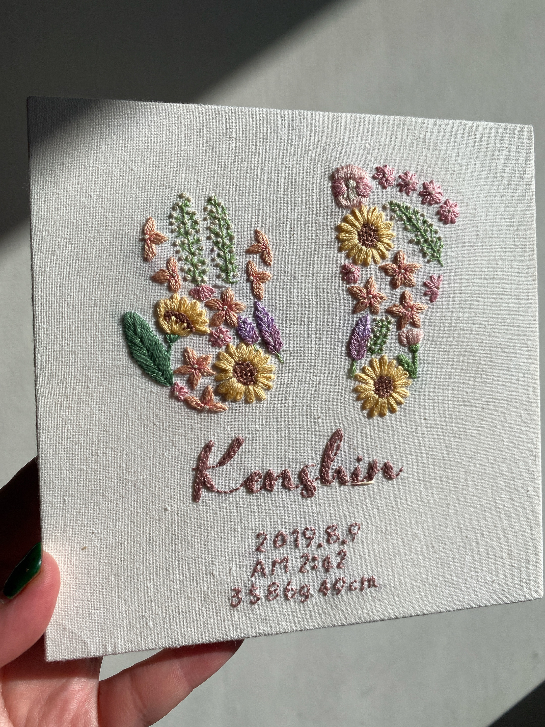 baby刺繍『夏の花束』/刺繍/命名書/出産祝い/刺繍ボード/バース