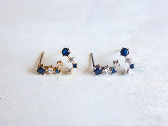☆冬の星座☆シルバー925【極上 ミッドナイトブルー CZダイヤモンド gold & silver】ピアス 10枚目の画像