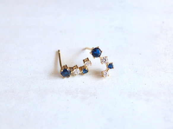☆冬の星座☆シルバー925【極上 ミッドナイトブルー CZダイヤモンド gold & silver】ピアス 9枚目の画像