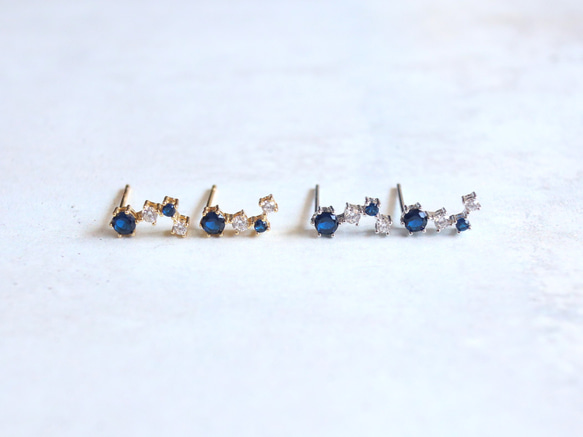 ☆冬の星座☆シルバー925【極上 ミッドナイトブルー CZダイヤモンド gold & silver】ピアス 13枚目の画像