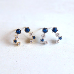 ☆冬の星座☆シルバー925【極上 ミッドナイトブルー CZダイヤモンド gold & silver】ピアス 5枚目の画像