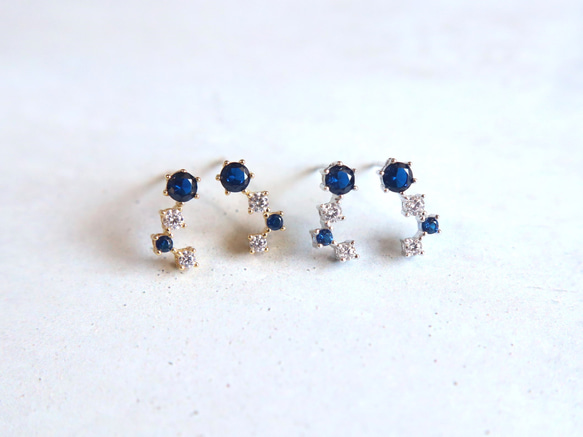 ☆冬の星座☆シルバー925【極上 ミッドナイトブルー CZダイヤモンド gold & silver】ピアス 5枚目の画像