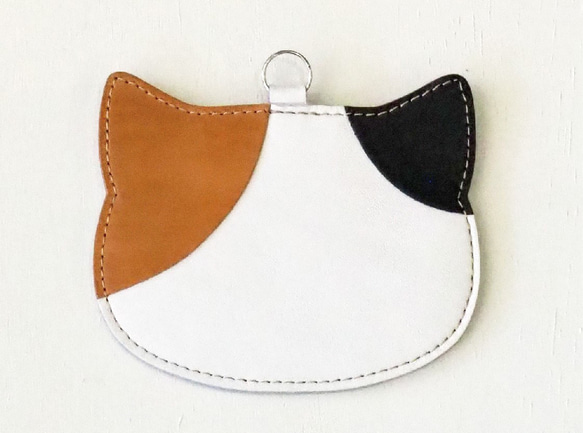 IDホルダー ねこ柄 本革　02215 4枚目の画像