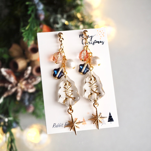 チェコガラスの揺れるクリスマスツリーピアス（クリアー） ピアス