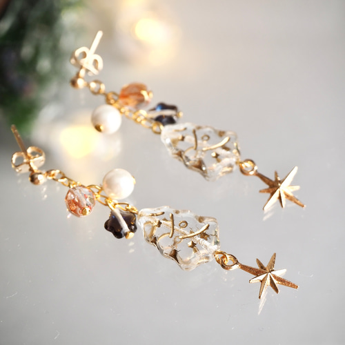 チェコガラスの揺れるクリスマスツリーピアス（クリアー） ピアス