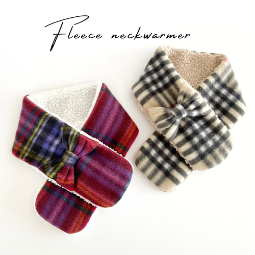 犬用あったかリボンマフラー フリース タータンチェック ペット服