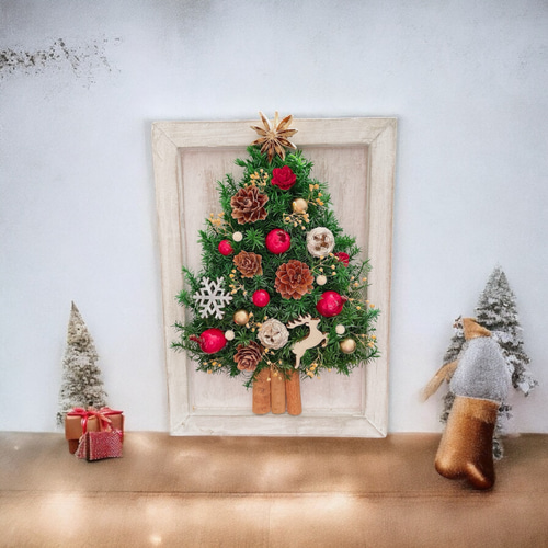 ウッドフレームクリスマスツリー プリザーブドフラワー