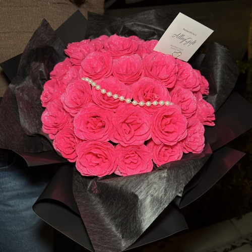 AlleyGift 枯れないグリッターローズ 33本 深めピンクグリッターローズ 枯れない ワンホンブーケ