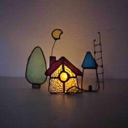 ステンドグラス　小さな教会セットと秋色の家 ステンドグラス 小さな教会セットと秋色の家
