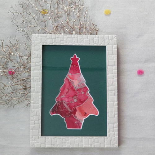 クリスマスツリー アルコールインクアート原画 2L フォトフレーム