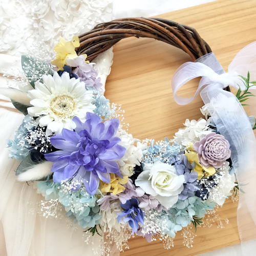 サムシングブルーのリースブーケ ＊ギフト ウエディングブーケ ブーケ