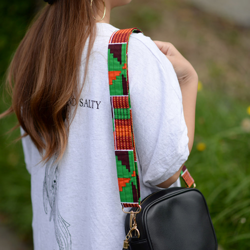 アフリカ布 バッグショルダー・ストラップ/幾何学柄・エスニック