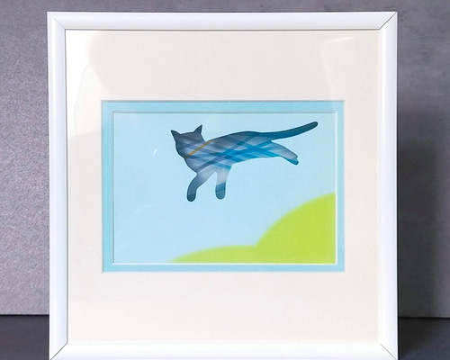 立体　猫　絵画 星月猫☆アート「ネコつむりタキ」絵画 木製パネル貼り SMサイズ