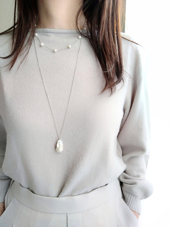 大粒バロックパールロングネックレス/サージカルステンレス/淡水パール