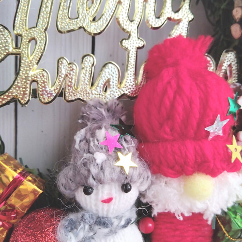 クリスマス 手作りサンタとスノーマンのクリスマスリース リース