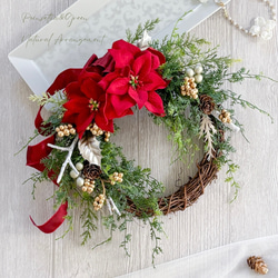あじさい✨クリスマスリース✨☆№159✨☆ピンクポインセチアクリスマスリー ホワイトポインセチアのリース～winter white～ | FlowerBalloon
