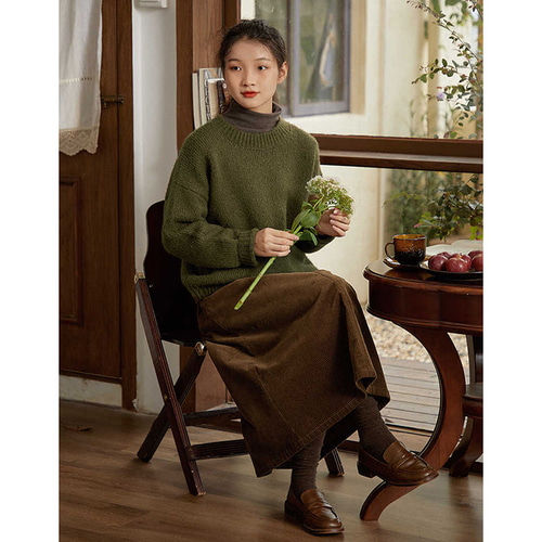 イヴサロモン FRONT KNITWEAR ニット セーター ウール カーキ YVES SALOMON / イヴ サロモン】 FRONT KNITWEAR（ニット／セーター