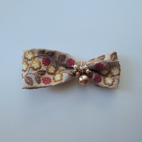 shirmps シュリンプス　ヘアリボン　ヘアバレッタ　ヘアアクセサリー ハンドメイド インド刺繍リボン バレッタ ヘアクリップ ヘア