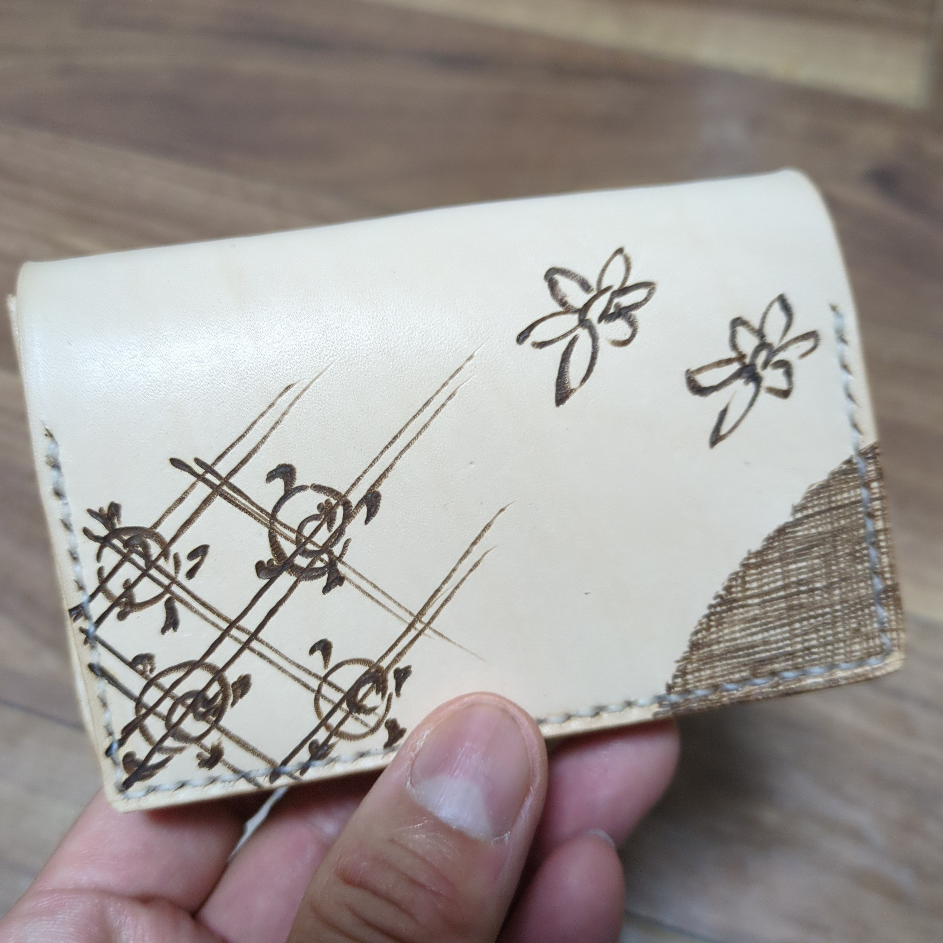 手描き　本革名刺入れ　カードケース