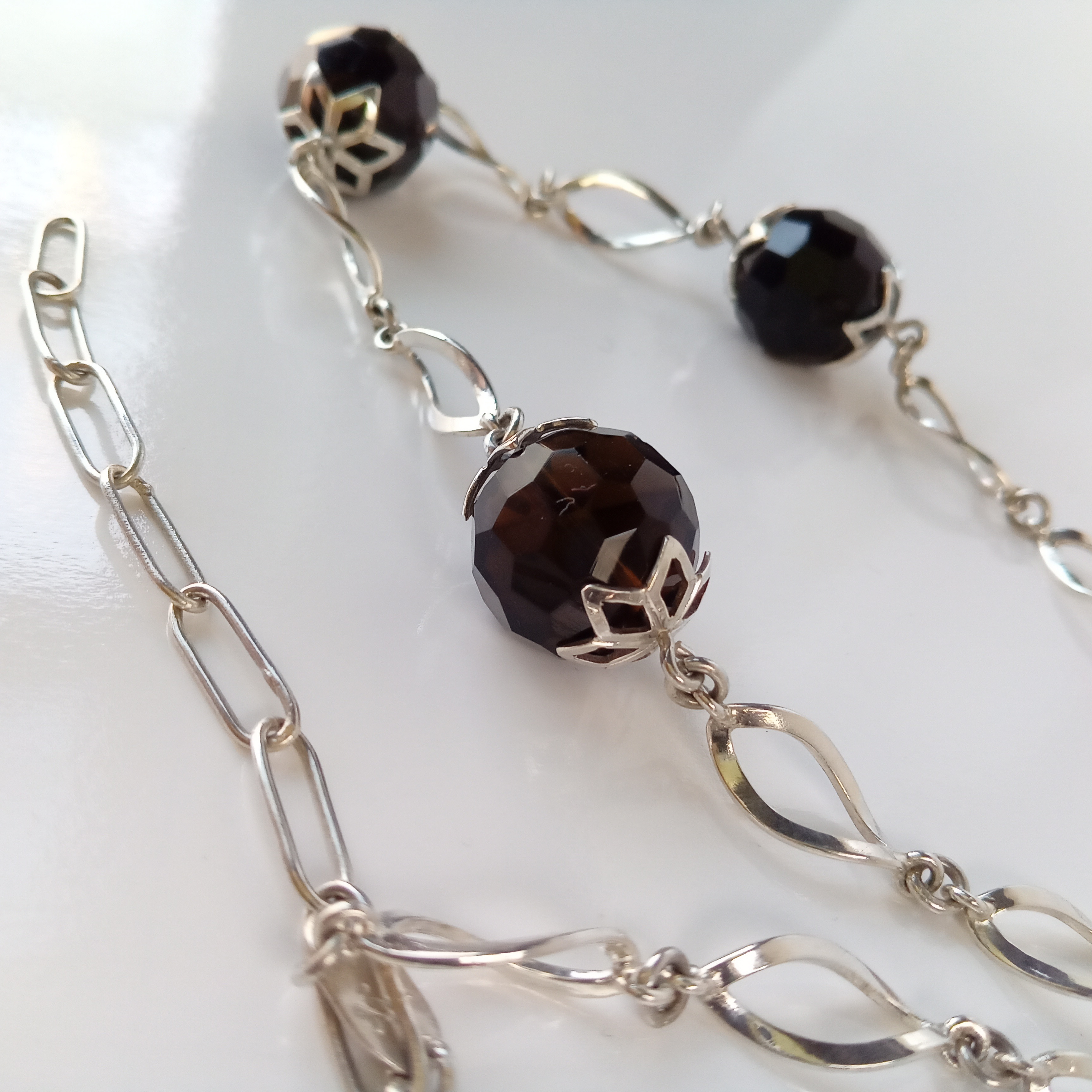 Handmade Accessories  silver950ねじねじネックレス「スモーキークォーツ」a