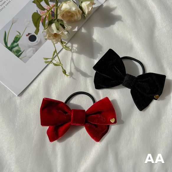 AA ヘアアクセサリー 大きめ2連リボン 女の子 大人 ヘアゴム natsuko