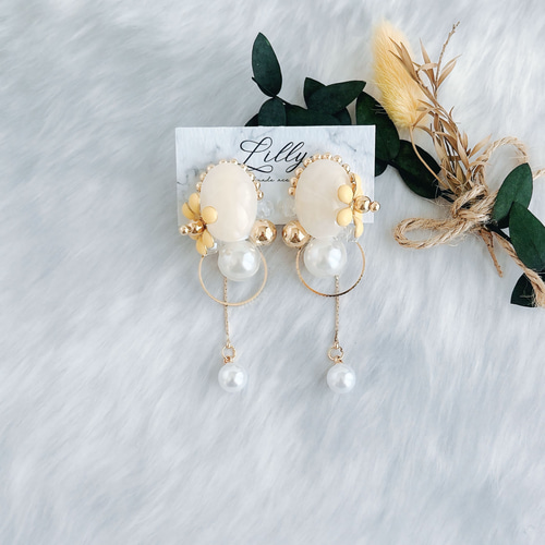 金箔パールロングピアス 結婚式 二次会 アクセサリー｜ピアス
