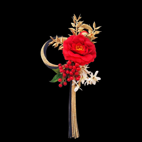 紅椿と南天のお正月飾り/お正月水引飾り/アーティフィシャルフラワー