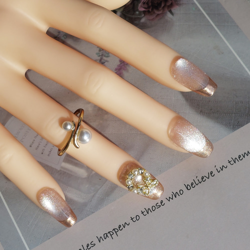 着画あり】ネイルチップNo.153 クリスマス シンプル ミラーフレンチ