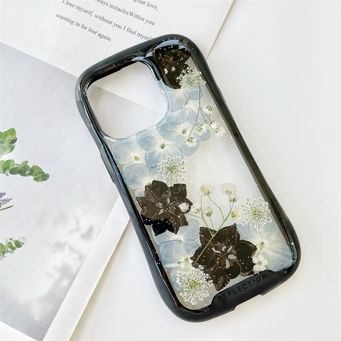 紫陽花iFace風押し花ケース、iPhoneのみ対応、手帳型、iPhone16、iPhone16pro、iPhone8