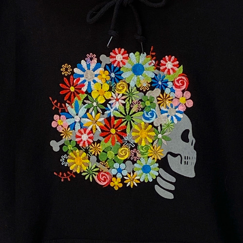 刺繍☆パーカー【ジップアップ】／花とアフロ 12oz パーカー 440design