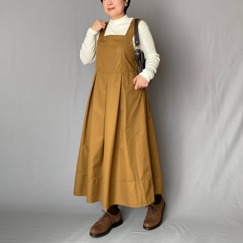 大人レトロなジャンパースカート〈キャメル〉レディース ロング 春夏