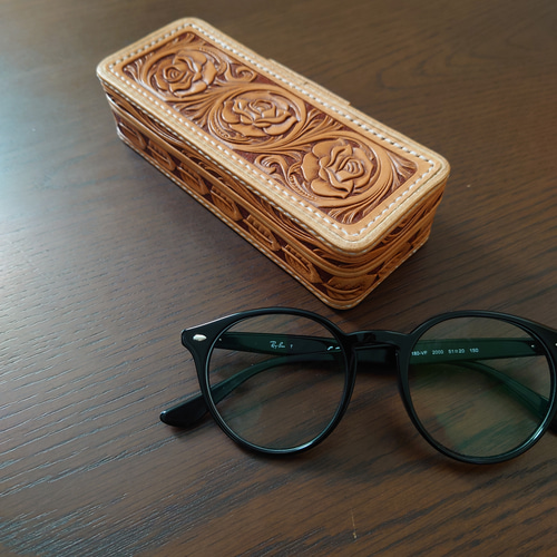 メガネケース レザーカービング 薔薇 【公式通販】