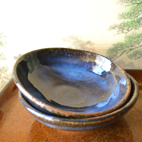 新着！】取分け皿2個セット(コスモブルー) ろくろ目 小皿 豆皿 お皿