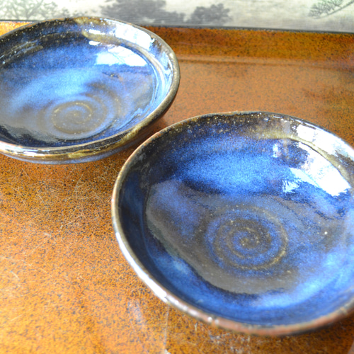 新着！】取分け皿2個セット(コスモブルー) ろくろ目 小皿 豆皿 お皿