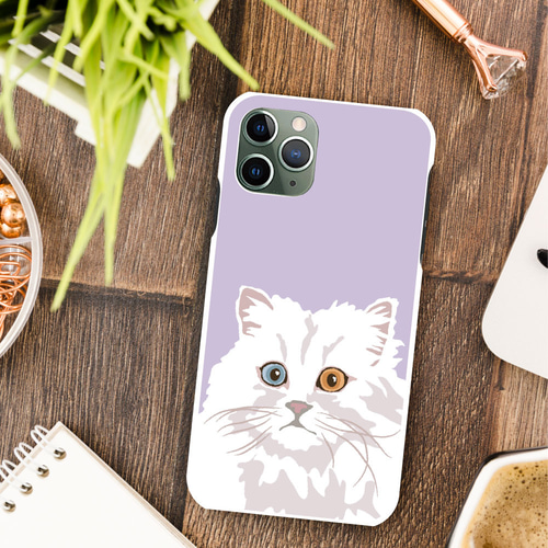 オッドアイ ロングヘア 白猫 スマホケース 樹脂 スマホカバー けいたい