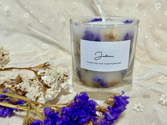 紫と白のスターチスが彩るボタニカルキャンドル✨ キャンドル