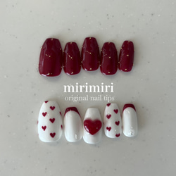 107 〗ネイルチップ ガーリーネイル ボルドーネイル ハートネイル