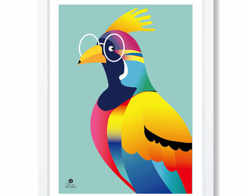 夜明けの鳥の絵　額付き絵画　イラスト 夜明けの鳥の絵 額付き絵画 イラスト