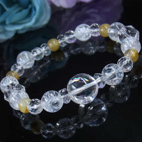 ◇キラキラお守り 水晶ブレス◇虹入 アイリスクォーツ ルチル