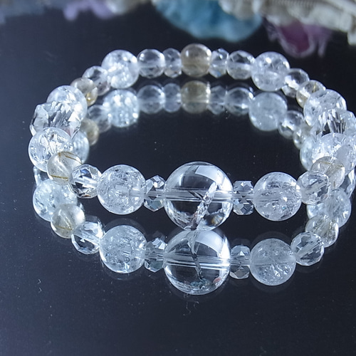 天然石ブレスレット⑪　凄く綺麗✨ ◇キラキラお守り 水晶ブレス◇虹入 アイリスクォーツ ルチル