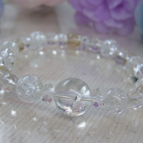 ◇キラキラお守り 水晶ブレス◇虹入 アイリスクォーツ ルチル