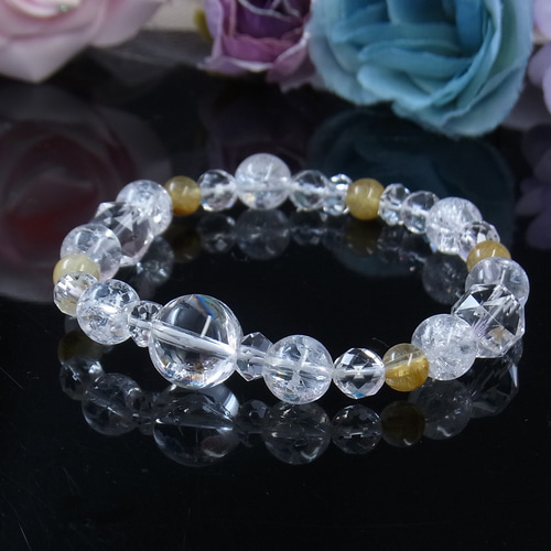 ◇キラキラお守り 水晶ブレス◇虹入 アイリスクォーツ ルチル