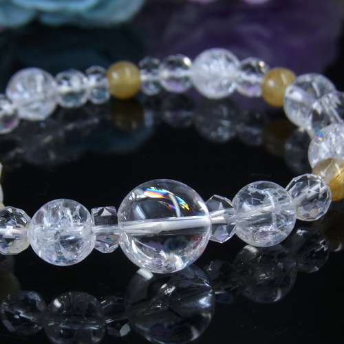 ◇キラキラお守り 水晶ブレス◇虹入 アイリスクォーツ ルチル