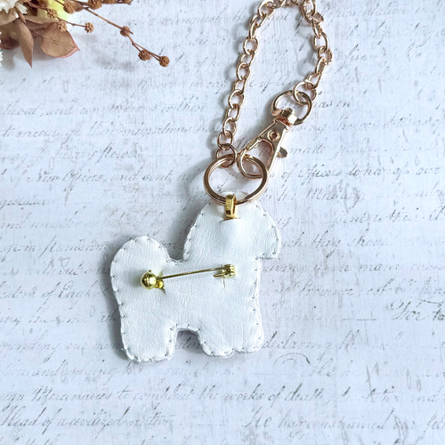 2way】ビーズ刺繍のうちの子ブローチ、バッグチャーム・シーズー