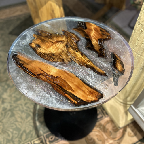 サイドテーブル　無垢材　屋久杉　レジン 超希少】屋久杉・虎杢・光明杢・最高級ジルコニアレジンテーブル