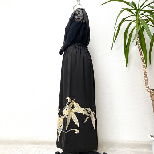 大人可愛いセレブ着物スカートフリーサイズ1点物黒留袖着物