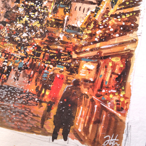 クリスマス風景スケッチ 「灯りの祝祭」＃原画 ＃アート ＃絵画 B5