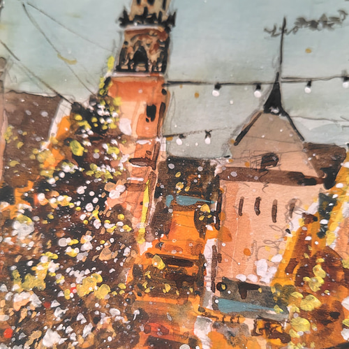 クリスマス風景スケッチ 「灯りの祝祭」＃原画 ＃アート ＃絵画 B5